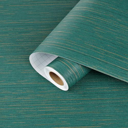Green Grasscloth Wallpaper Peel and Stick Teal Textured Fabric Wallpaper - Image 7