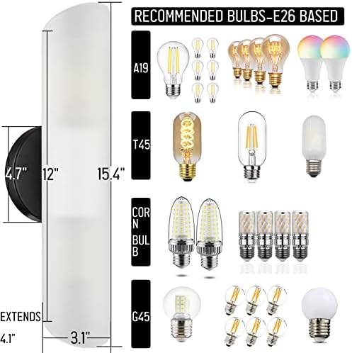 DAYCENT Modern Farmhouse Black Bathroom Light Fixtures Wall Sconces Set of Two - Image 3