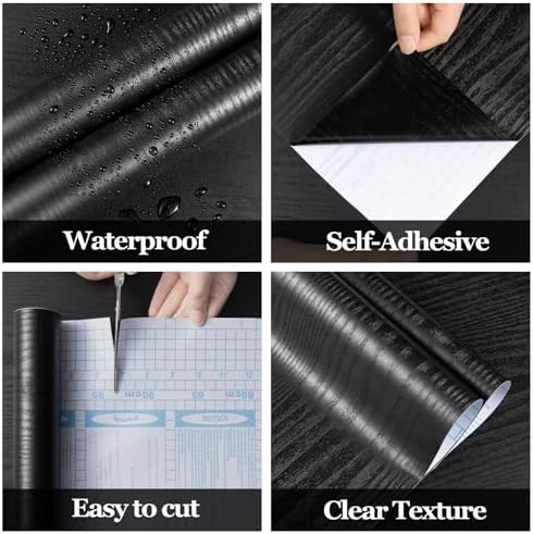 COSNIGHT Black Peel and Stick Wallpaper, Wood Grain Contact Paper - Image 2