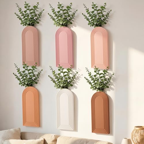 6 Pack Boho Wall Vase Wooden Hanging Planters, Light Colors by Ferrochef