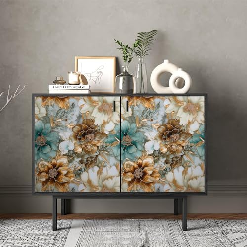 REDAMANCY Vintage Marble Floral Gold/Green/White Metal Flowers Peel and Stick - Image 4