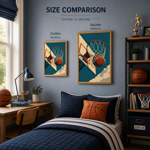 Framed Retro Basketball Wall Art Vintage Sports Teen Boys Bedroom Print - Image 6