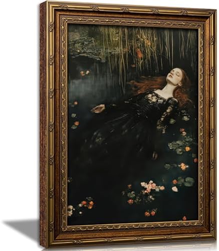 Vintage Gold Framed Ophelia Wall Art, Victorian Gothic Oil Painting Canvas Print by VintageGoldFramedwallart