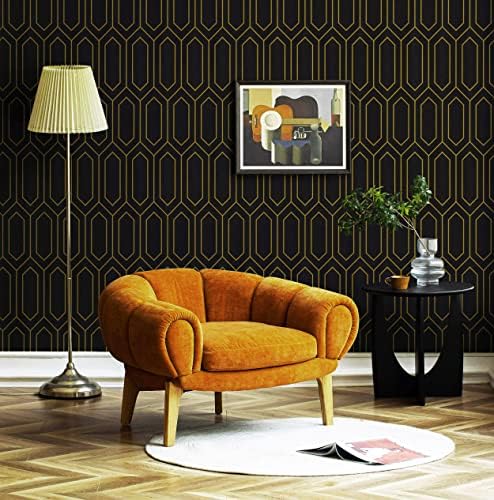 Safiyya Peel and Stick Wallpaper Geometric Gold and Black Contact Paper - Image 6