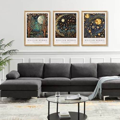 Hianan Wood Framed William Morris Moon Star Wall Art Set of 3, 12x16 in - Image 2