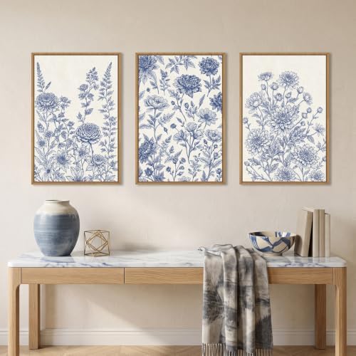 Blue White Chinoiserie Floral Framed Canvas Wall Art-24"x36"x3 - Image 2