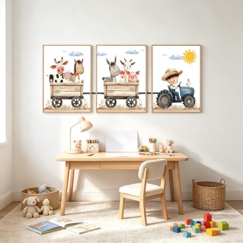 Farm Nursery Animal Wall Art Decor Baby Kids Room Poster Boy Tractor Prints - Image 4