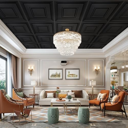 STICKGOO Black PVC Ceiling Tiles, 24 x 24 in, 12 Pack - Image 2