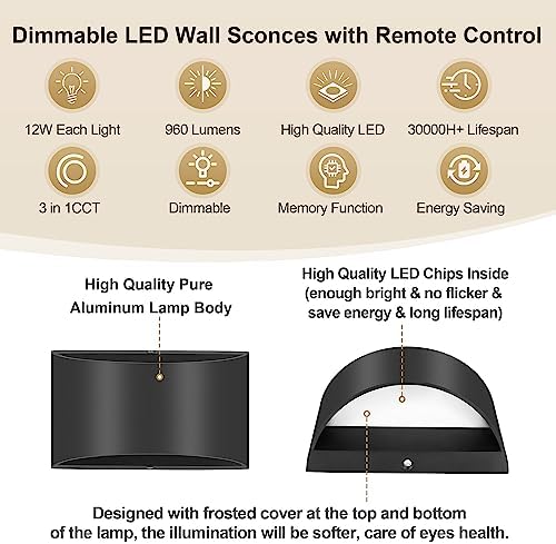 TRLIFE Modern LED Wall Sconces, Remote Control Dimmable and Adjustable Color - Image 4