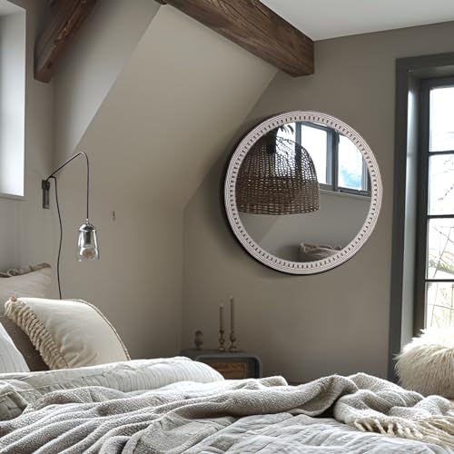 24 Inch Round Wood Mirror, Rustic Farmhouse Circle Mirrors - Image 6