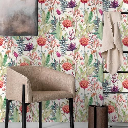 Watercolor Purple/Red/Green Grass Wildflower Floral Peel and Stick Wallpaper - Image 3