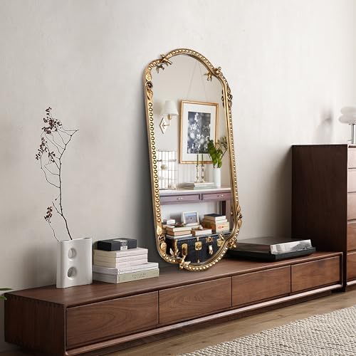 BAODANFU Scalloped Oval Wall Mirror, Vintage Gold Oblong Mirrors - Image 6