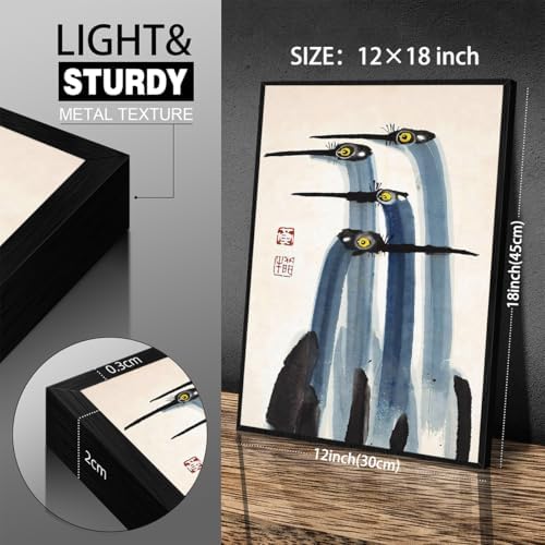 Vintage Japanese Crane Black Framed Poster Antique Asian Bird Canvas Wall Art - Image 3