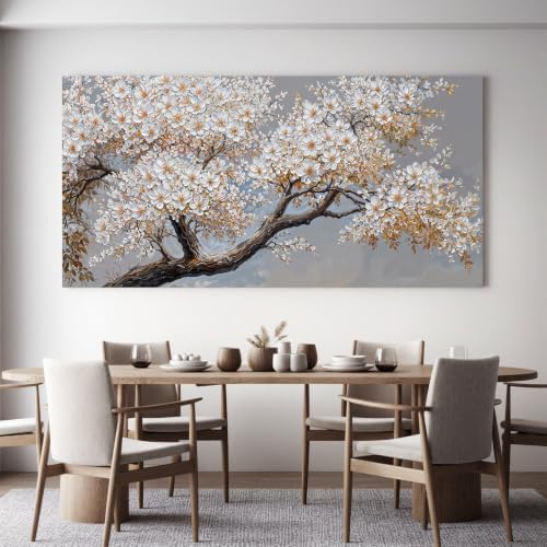 Large White Flower Tree Canvas Wall Art - Image 4