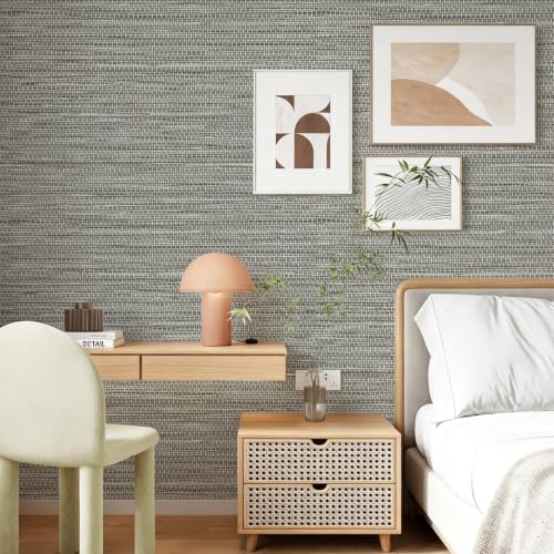 Grasscloth Peel and Stick Wallpaper Faux Linen 17.3in x 118.1in - Image 3
