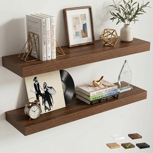 32 Inch Floating Shelves for Wall, Walnut Finish by FLYJOE