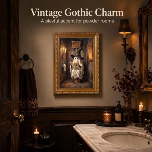 Vintage Gold Framed Cute Ghosts on Toilet Halloween Wall Art 9x11Inch - Image 2