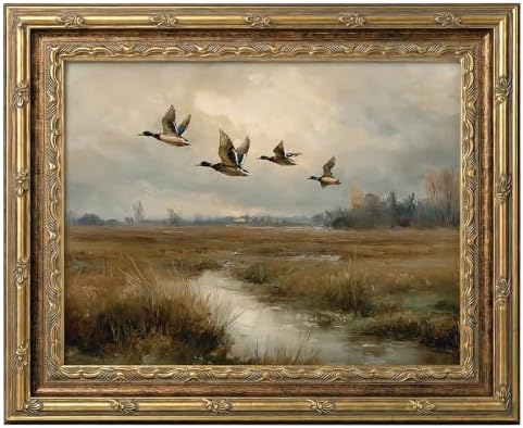 InSimSea Vintage Gold Framed Wall Art, Flying Mallard Duck Picture by InSimSeaArt