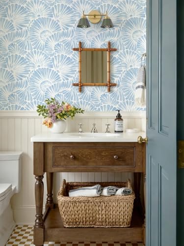 Ismoon Blue and White Wallpaper Peel and Stick Wallpaper Boho 17.3in x 16.4ft - Image 2