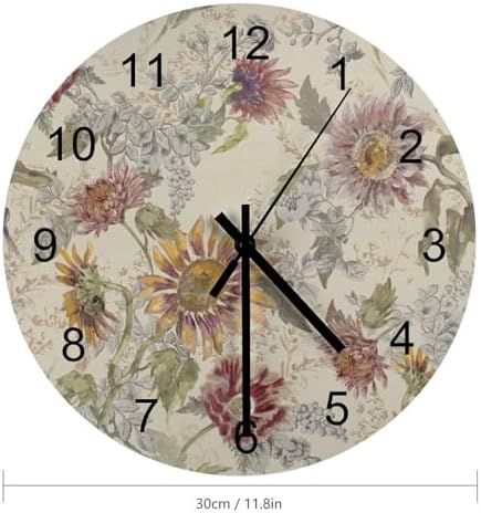 Retro Floral Wall Clock, William Morris Style Vintage Sunflower Garden Plants - Image 2
