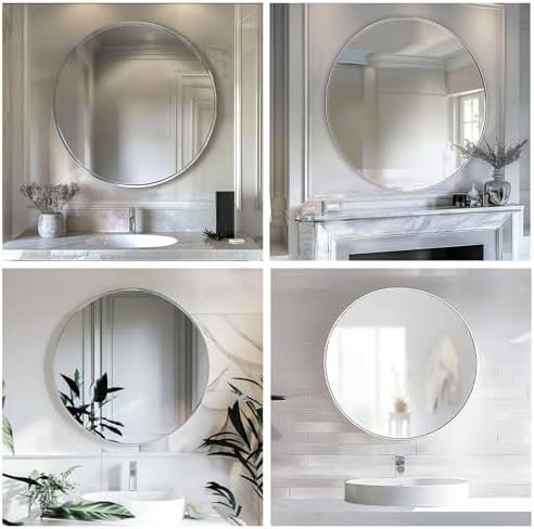 Sunniry 18 inch Round Mirror, Round Wall Mirror, Brushed Silver Metal Frame - Image 6