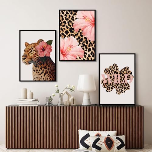 Trendy Leopard Wall Art Pink Cheetah Print Room Decor Leopard Flower Canvas - Image 5