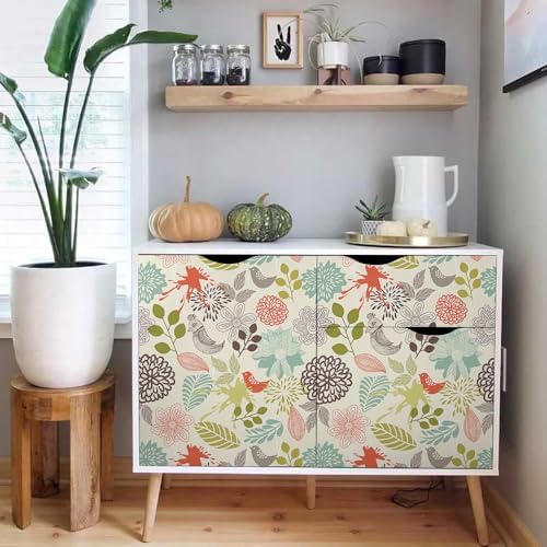 MuralPeel Vintage Blue Green Red Flower Plant Bird Peel and Stick Wallpaper - Image 5