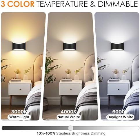 Battery Operated Wall Sconces Set of 2 Rechargeable Wireless Black - Image 3