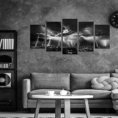 Biuteawal - Black and White Wall Art Nature Lightning Strikes in The Clouds - Image 2