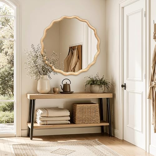 Round Wood Wavy Mirror for Wall - Image 6