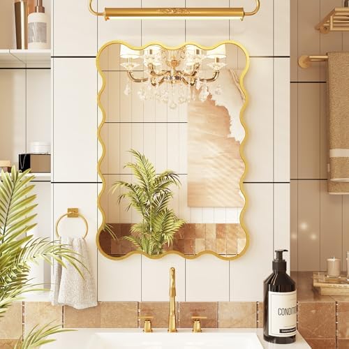 Kelly Miller 22x32 Gold Scalloped Mirror, Wavy Edge Decorative Wall Mirror by KellyMiller