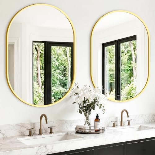 Oval Bathroom Mirror, 2 Pack 24"x36" Gold Vanity Mirror by TRAHOME