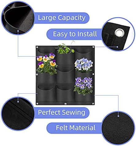 9 Pockets Hanging Planter Bags, Hanging Vertical Wall Mounted Plant Planting - Image 4