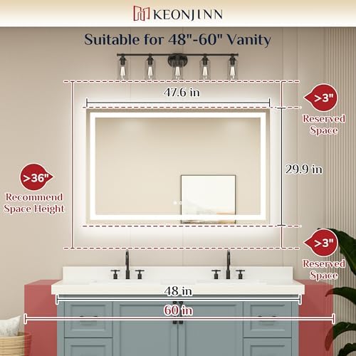 Keonjinn 48x30 Inch LED Bathroom Mirror - Image 2