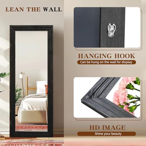 58x22in Full Length Mirror, 3-Tier Stepped Solid Wood Frame - Image 3