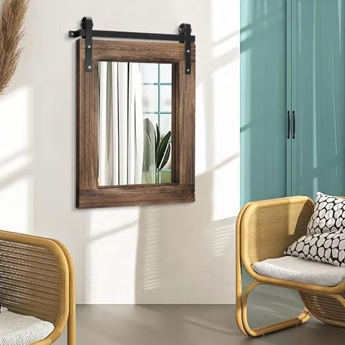 AAZZKANG Rustic Wood Mirror Rectangle Decorative Wall Mirror Large 26"x18" - Image 4