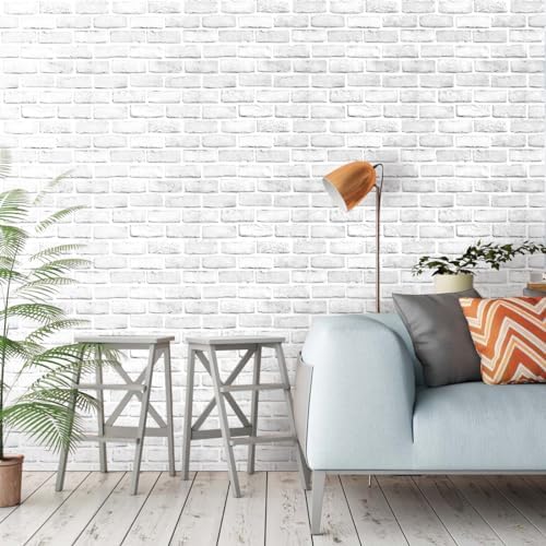 Hopeak White Brick Wallpaper Self-Adhesive Peel and Stick Wallpaper Waterproof - Image 2