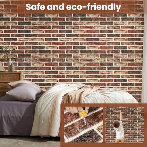 3D Red Brick Wall Panels Peel and Stick - Image 3