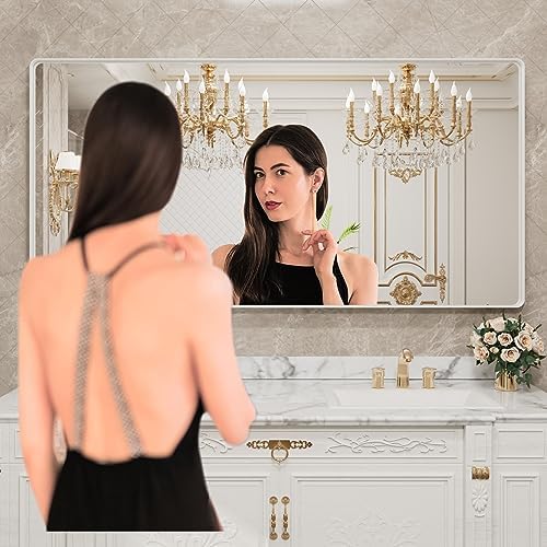 LOAAO 72x40 Inch White Metal Framed Bathroom Mirror - Image 2