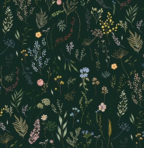 Dimoon 78.7"x16.1" Floral Peel and Stick Wallpaper Dark Green Smooth Contact by DIYYOURMOON