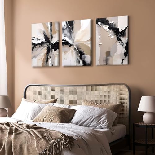 NCCXNCC 3-Piece Black and Beige Abstract Canvas Wall Art, 16x24 Inch Framed - Image 4