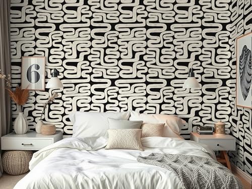 Black and Cream White Peel and Stick Wallpaper Modern Geometric Self-Adhesive - Image 4