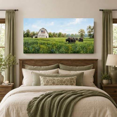 Anolyfi Farmhouse Highland Cow Barn Canvas Wall Art Decor 40"x20" - Image 7