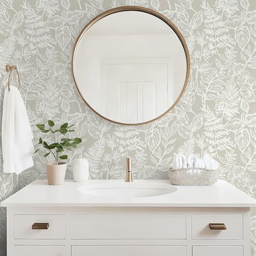Safiyya Leaf Peel and Stick Wallpaper Beige and White Contact Paper Peel and - Image 3