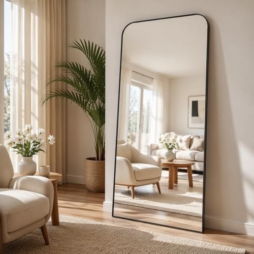 Arched Floor Standing Mirror 65"x24"Black by Unknown