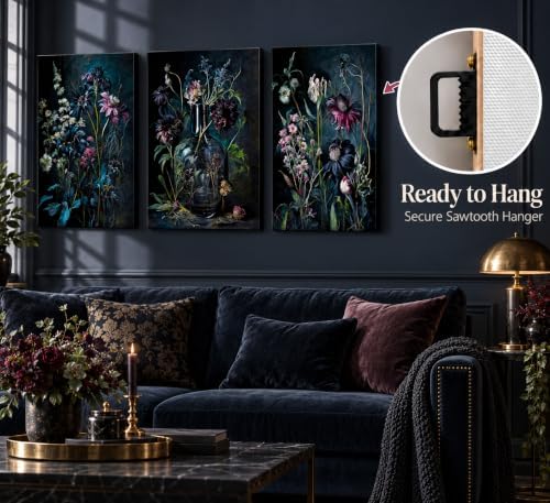 hijyord 3 Pcs Dark Academia Floral Canvas Wall Art 12x16in - Image 4