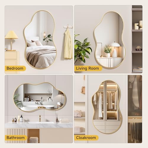 Hasipu 35"x20" Irregular Wall Mirror Gold Asymmetrical Mirror - Image 4