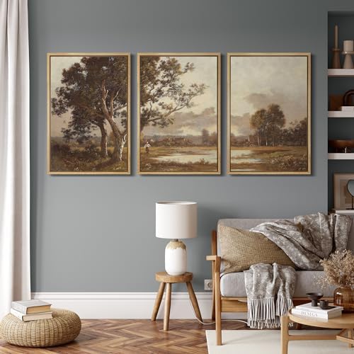 MUDECOR Framed Canvas Print Wall Art Rural Idyll Lakeside Trees and Pastoral - Image 2