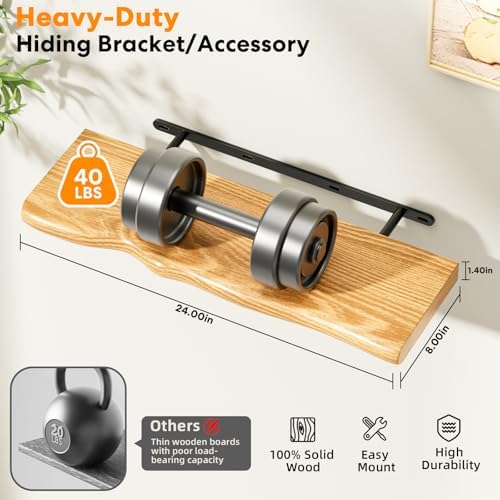 Organic Wavy Edge Floating Shelves, Hidden Brackets, 2 Pack 24 in - Image 2