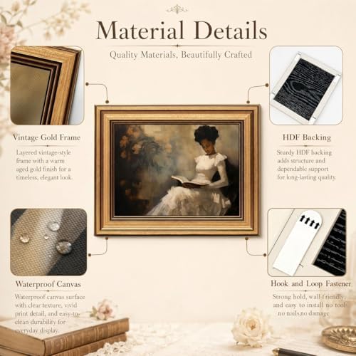 Gold Framed Wall Art, Vintage African American Canvas Prints – Black Girl - Image 4